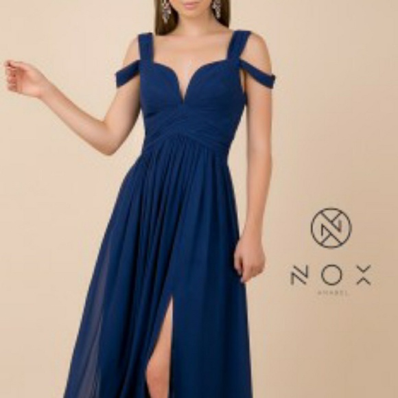 WHITE BURGUNDY BLUE OFF SHOULDER EVENING DRESS - Picture 2 of 7